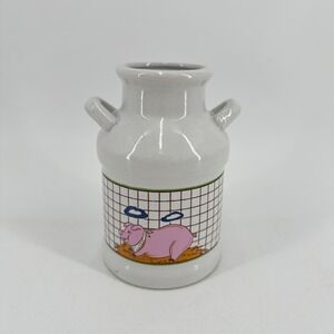 Nevco Vintage Pig Ceramic Milk Can Crock White Farmhouse Decor Small Jug